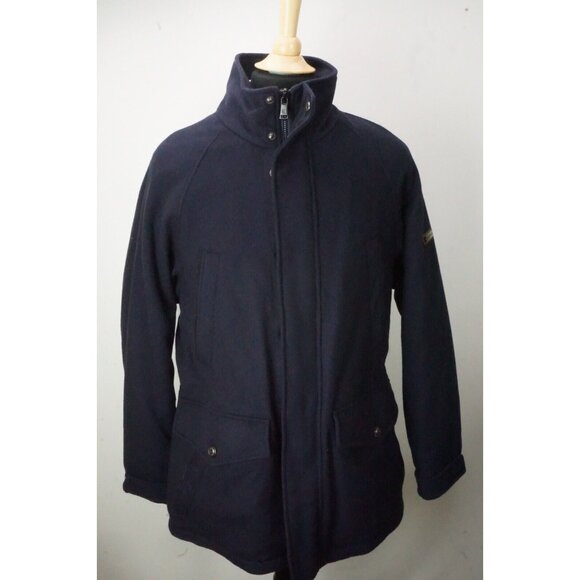 Ralph Lauren Purple Label RLPL Navy Blue Wool Blend Leather Detailed Coat XS NEW